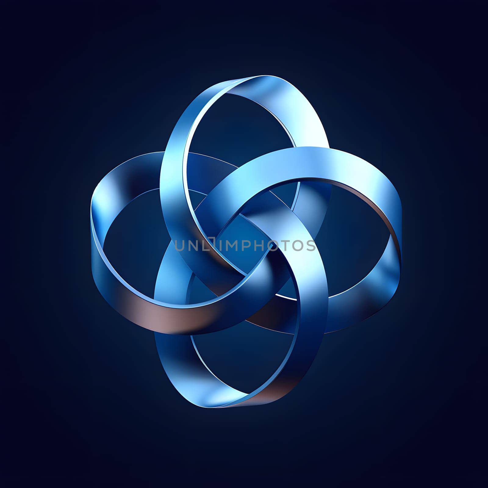 Three electric blue rings intertwined in a knot on a dark blue background. The design resembles a sleek automotive logo, with symbols of metal, gas, and neon graphics