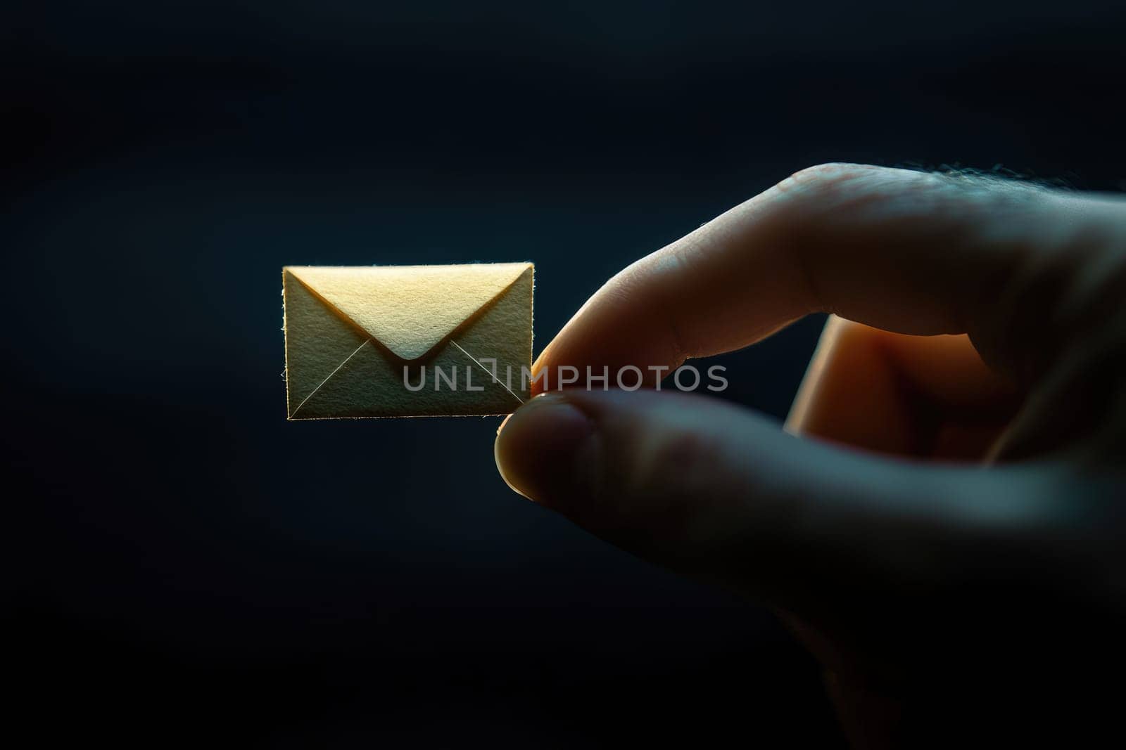 A close-up view of a hand holding a small envelope in a dark setting. The image conveys a sense of caution and intrigue related to hidden messages and communication.