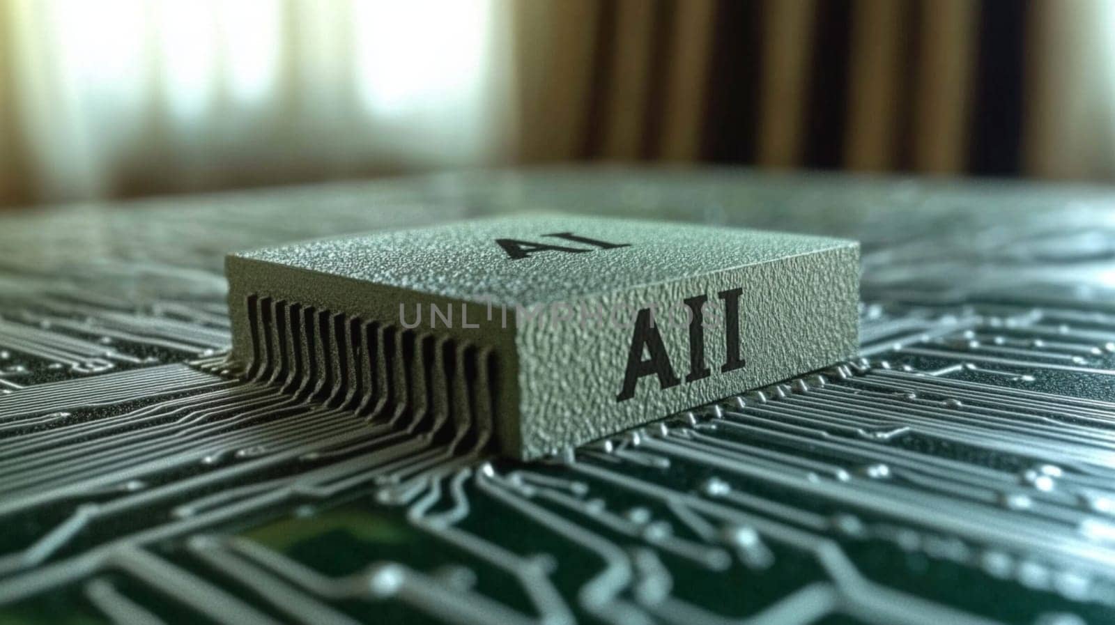 Ai chip connects to a circuit board, showing the power of artificial intelligence in technology. This image represents computing's future and ai's potential