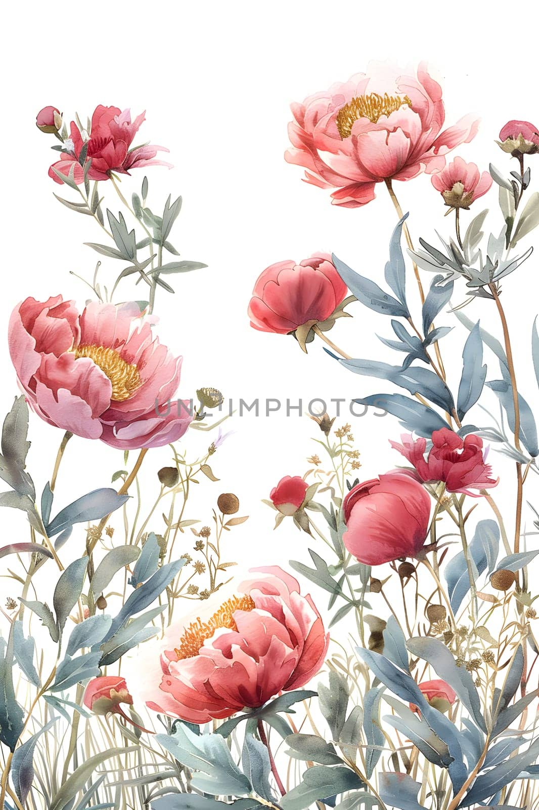 Delicate pink peonies with lush green leaves against a fresh white backdrop.