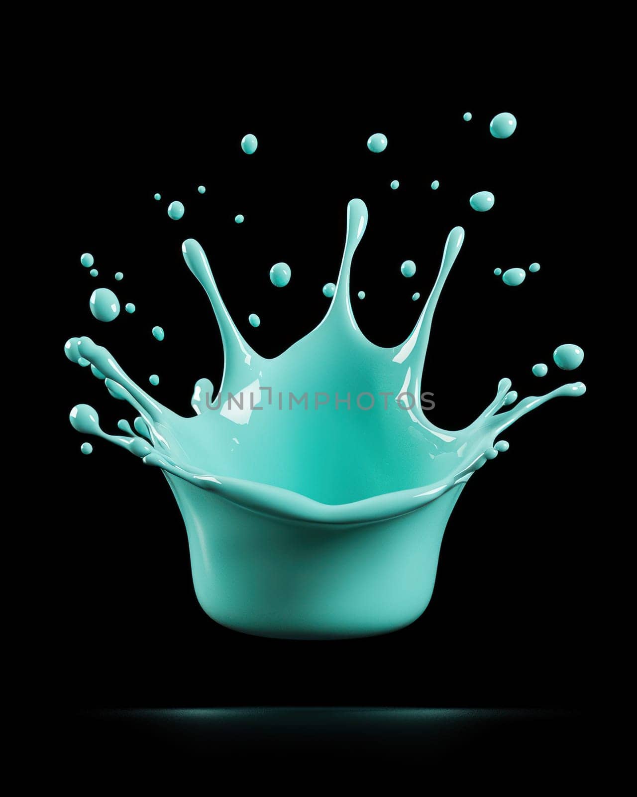 vibrant turquoise splash of liquid creates dynamic visual effect.