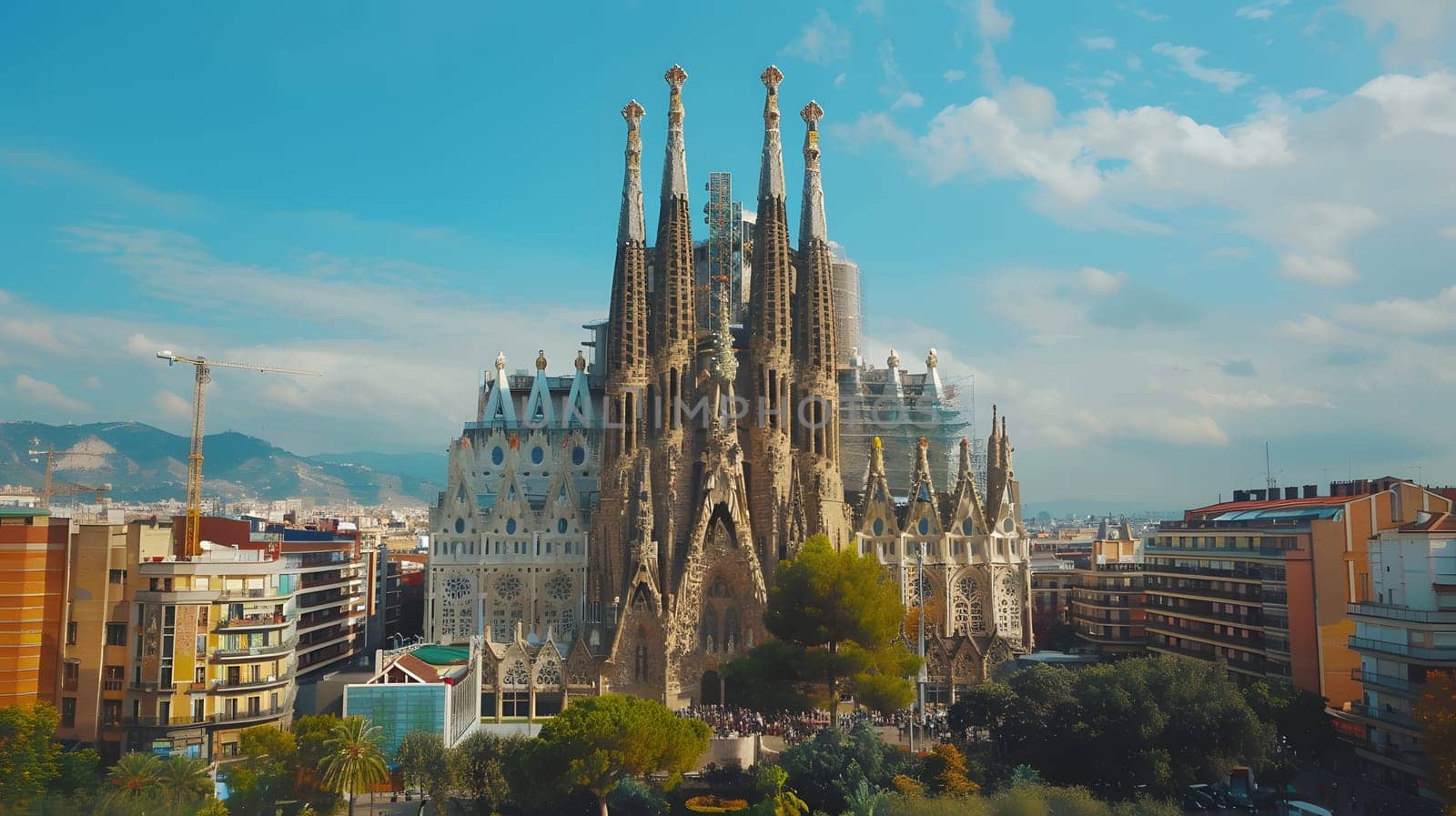 A towering building stands in the heart of the city, its facade reaching for the sky. Surrounded by urban design, it dominates the city landscape