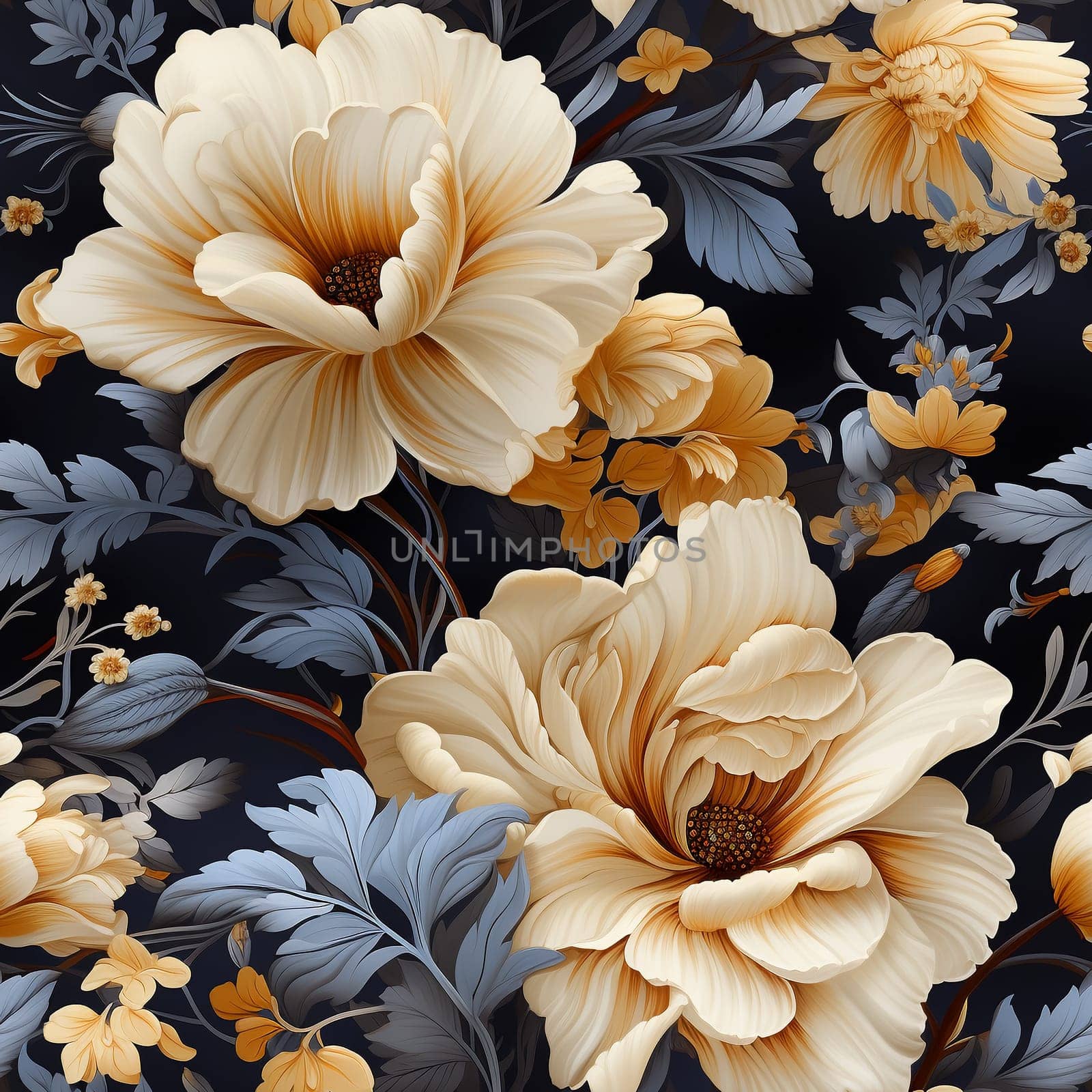 Seamless pattern tile background flowers and floral leaves plants. High quality photo