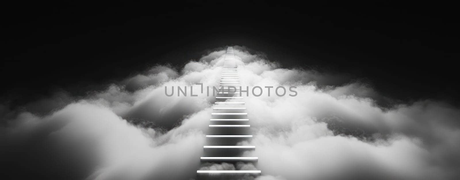 Staircase leading into clouds, symbolizing dreams and aspirations.