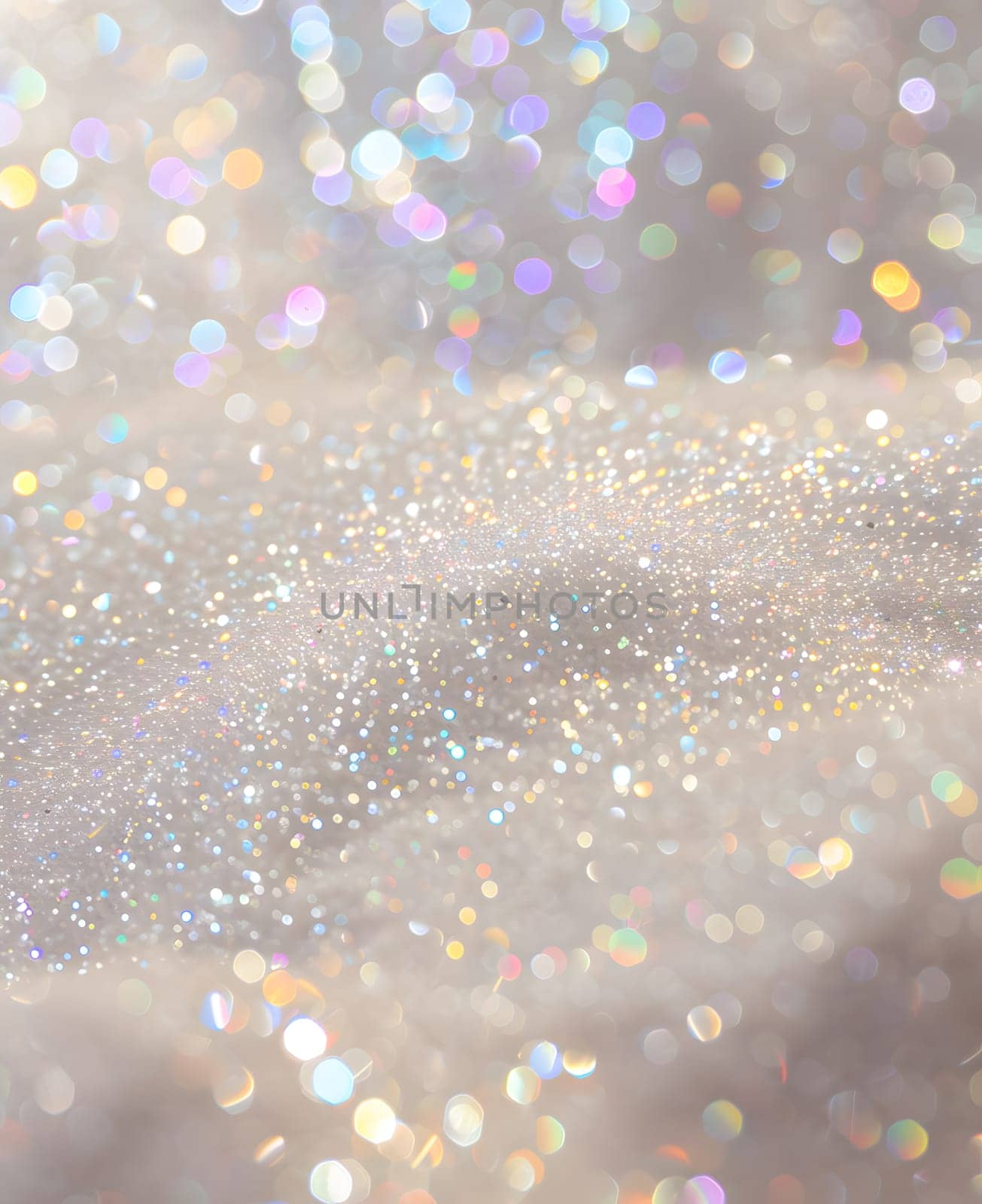 A dreamy white texture filled with holographic glitter and pastel light reflections