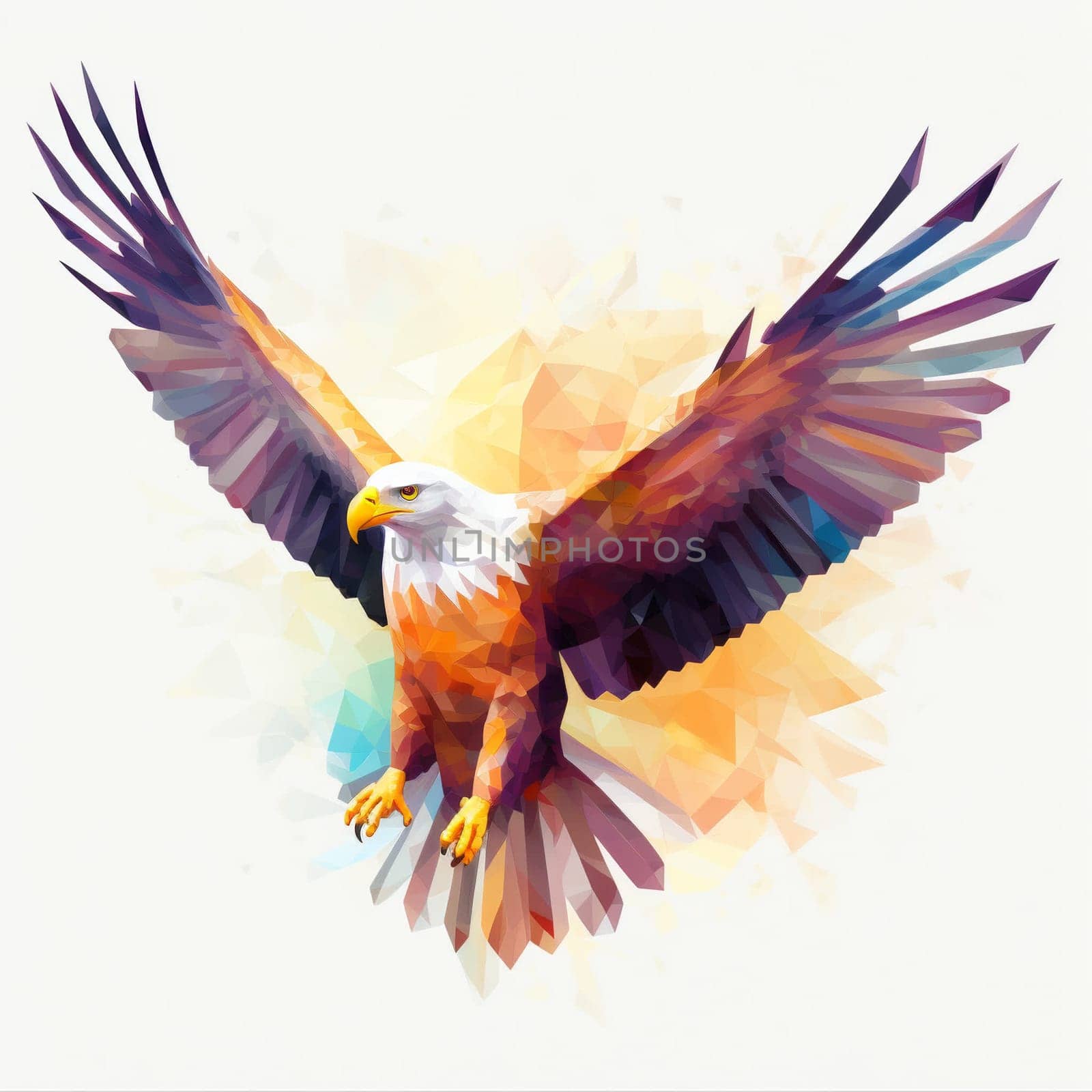 Polygonal multicolor image of a flying eagle