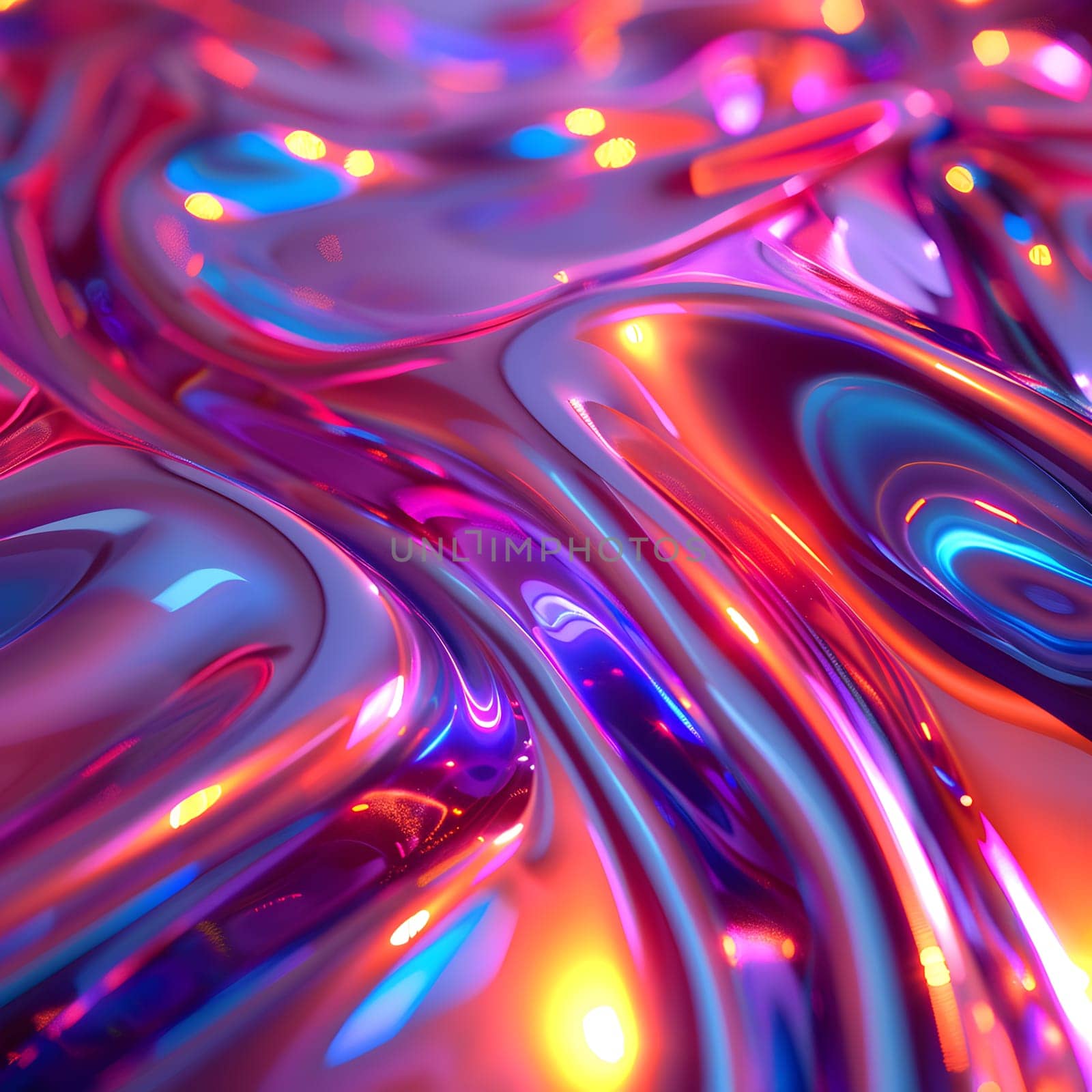 A close up of a vibrant liquid abstract background with a shiny metallic texture in shades of purple, violet, pink, and magenta, resembling fluid light art