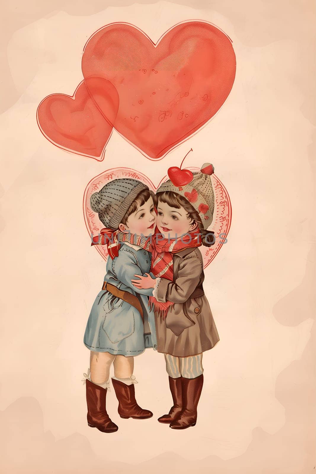 Retro vintage Valentine's Day illustration of a man and a woman kissing