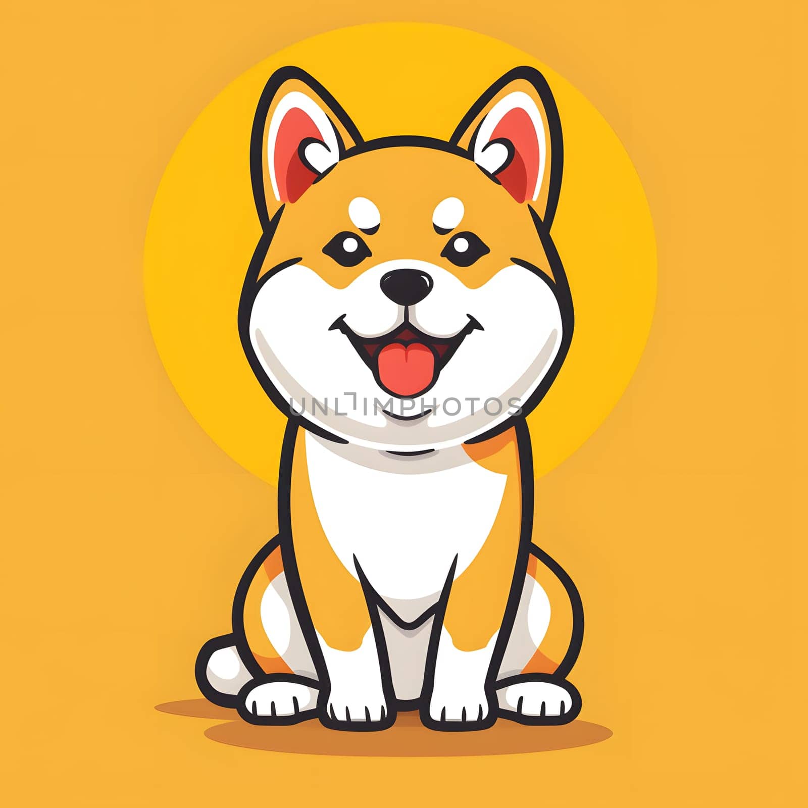 Adorable cartoon dog with a joyful expression on a vibrant yellow background