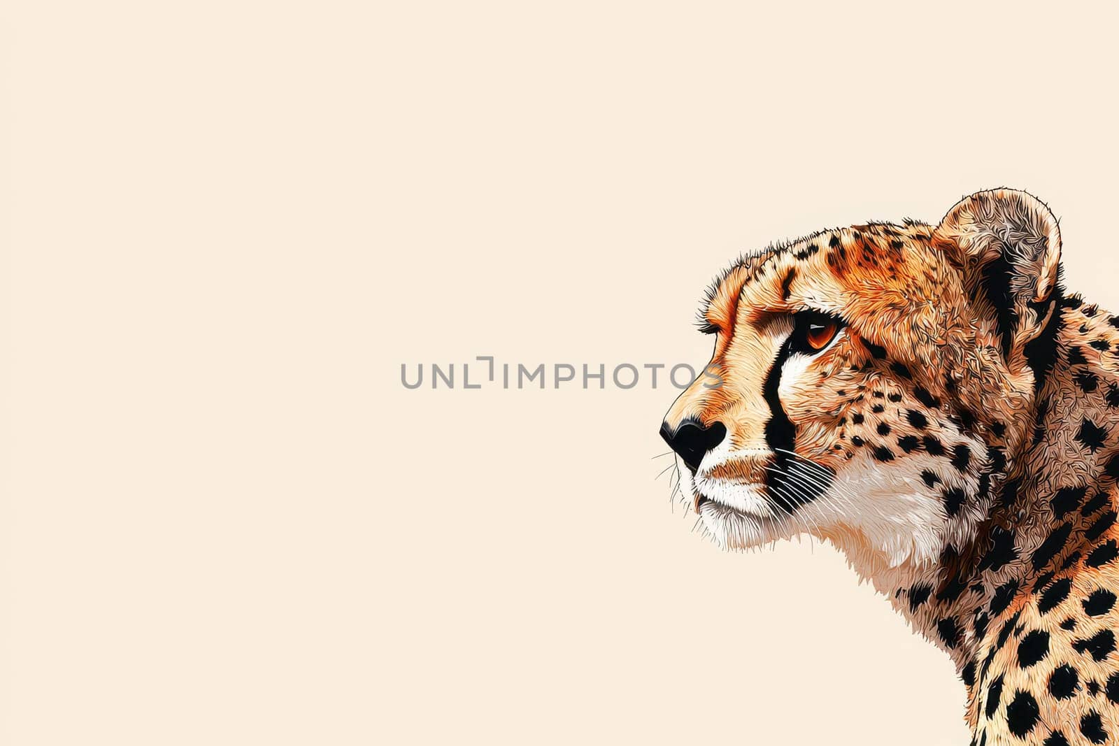 A striking portrait of a cheetah showcasing its intense gaze and beautiful fur, ideal for banners and wildlife-themed artwork. Perfect for nature lovers.