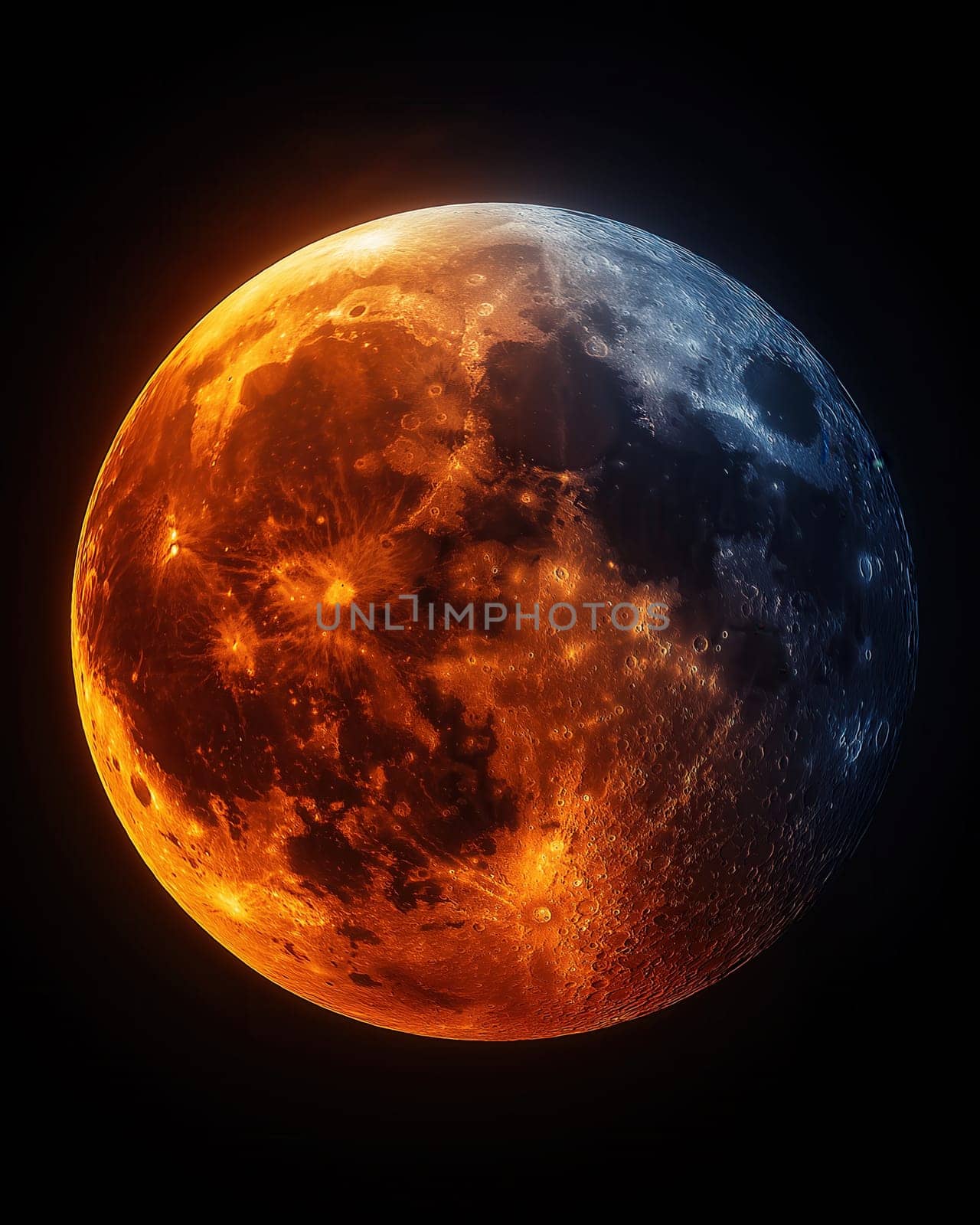 Fantastic supermoon on a dark sky background. Selective focus.
