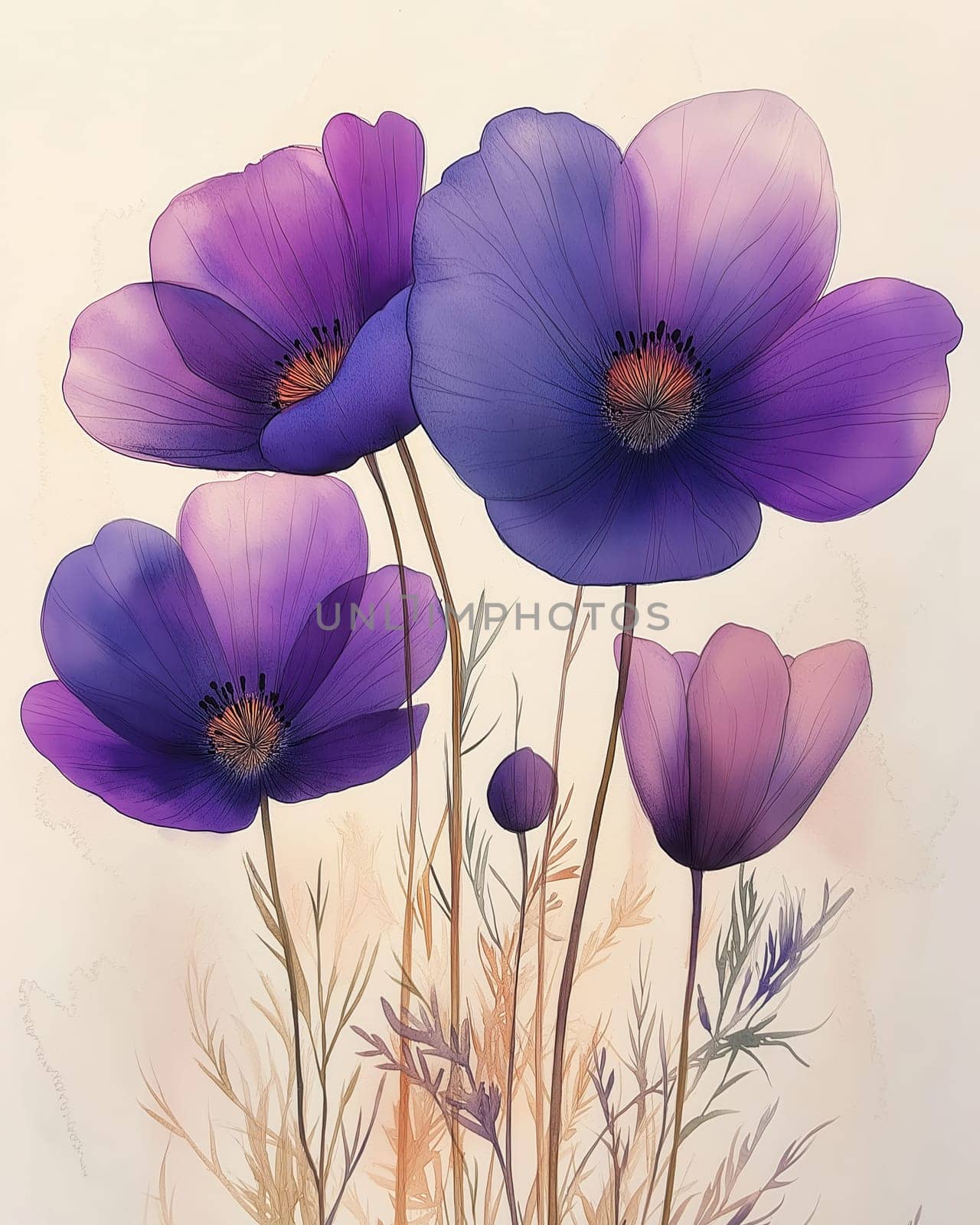 Vintage airy flowers on light background. Selective focus.