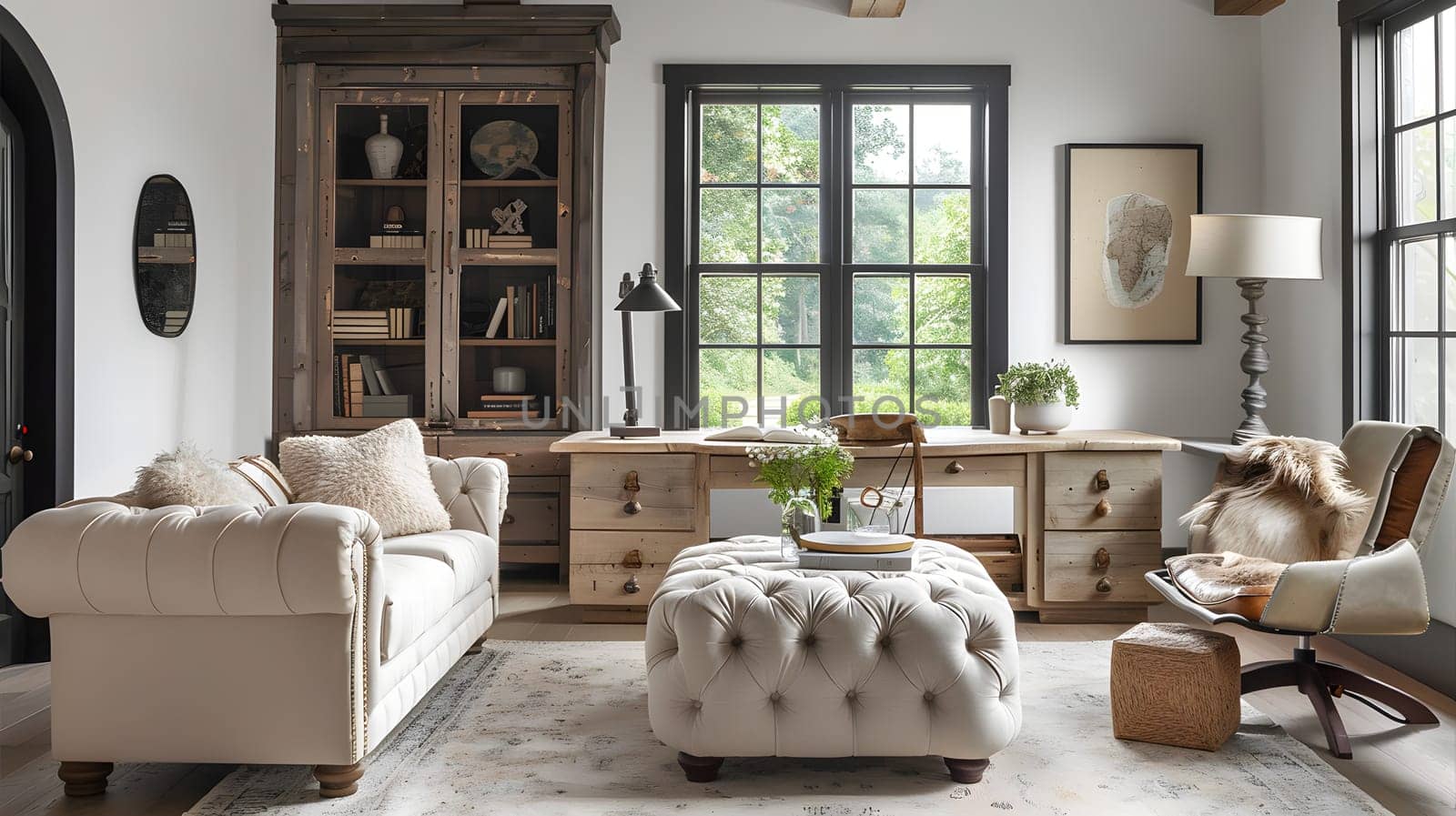 Cozy living room featuring classic furniture, wooden accents, and ample natural light