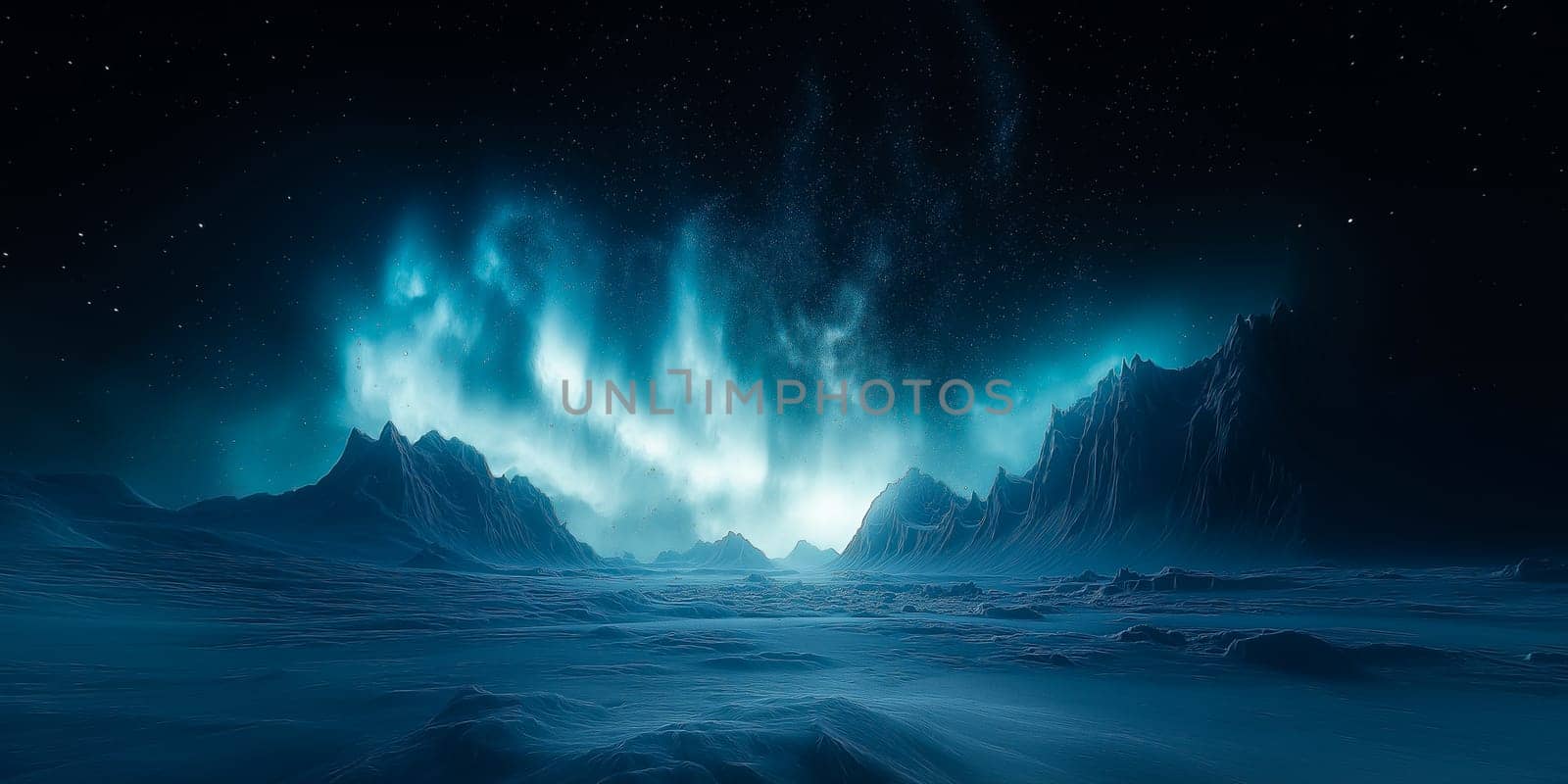 Captivating image of a vibrant aurora illuminating icy mountains under a starry night sky, evoking feelings of wonder and tranquility. Perfect for nature, adventure, and night sky enthusiasts.