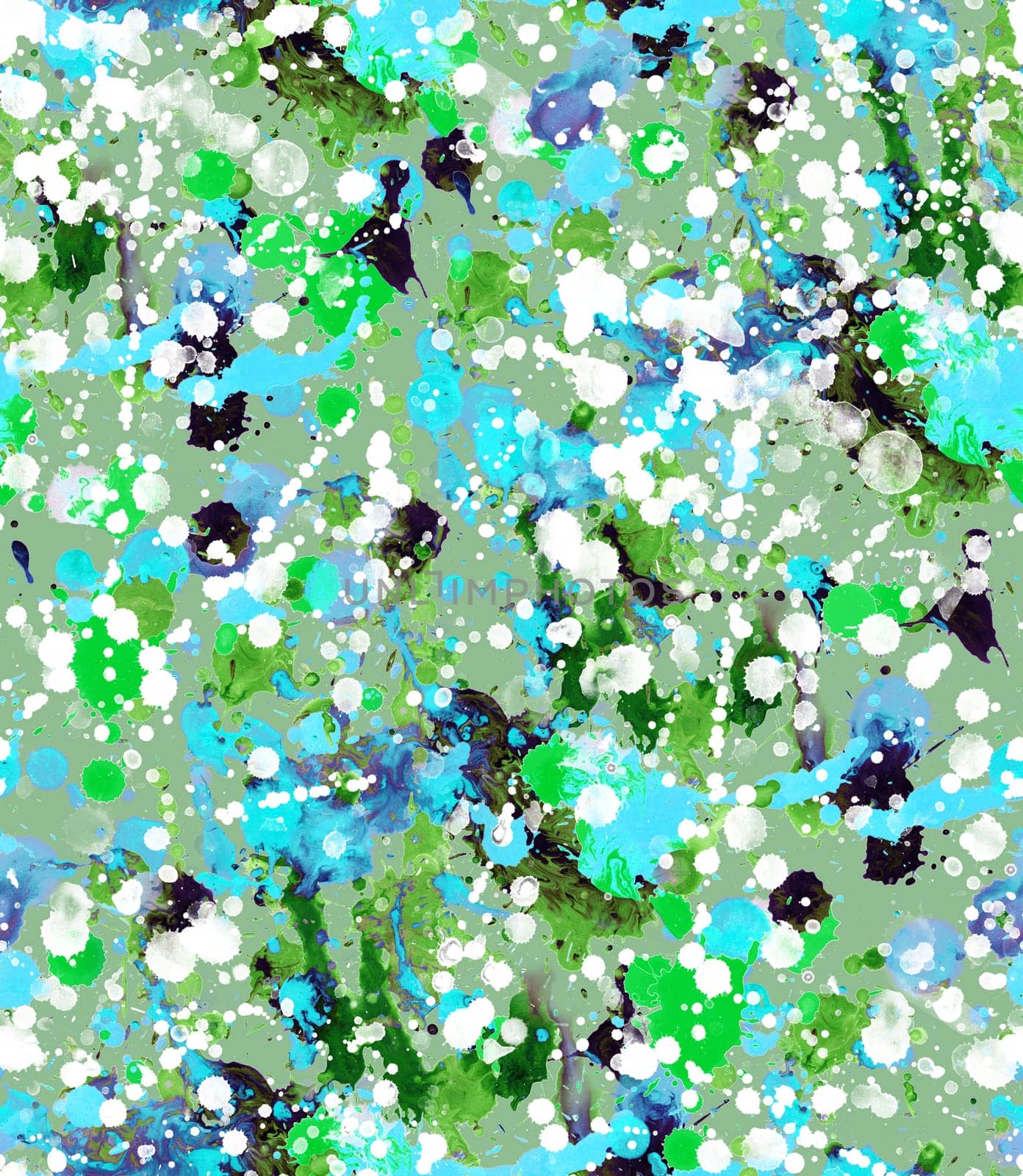 Seamless pattern with abstract creative blots and splashes painted with gouache for paint box design