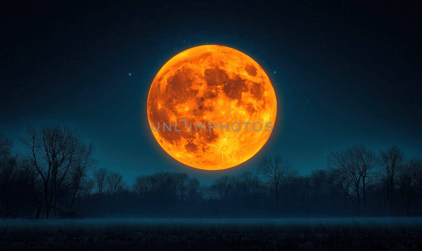 Fantastic supermoon on a dark sky background. Selective focus.