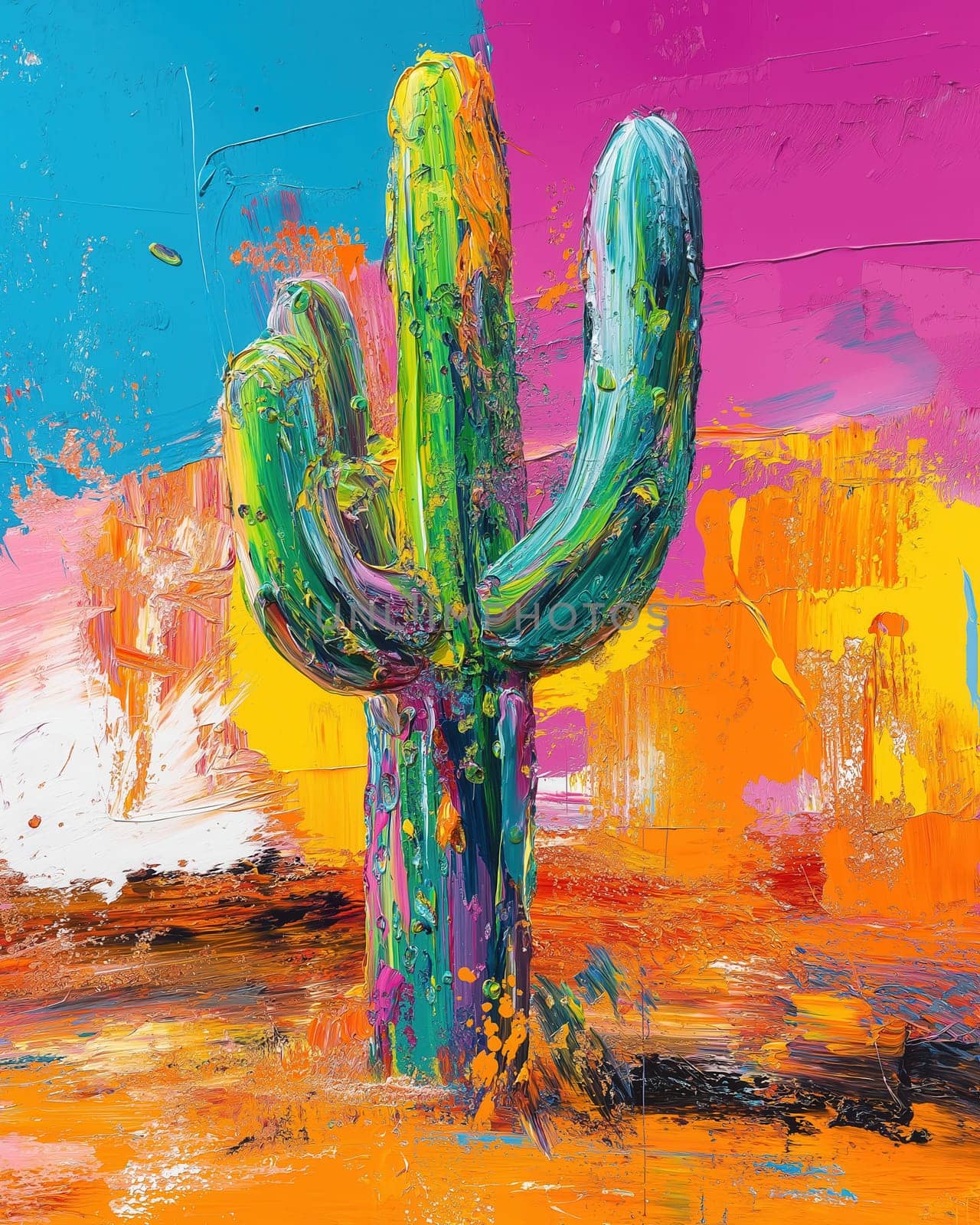 Illustration colorful cactus on abstract background. Selective focus.