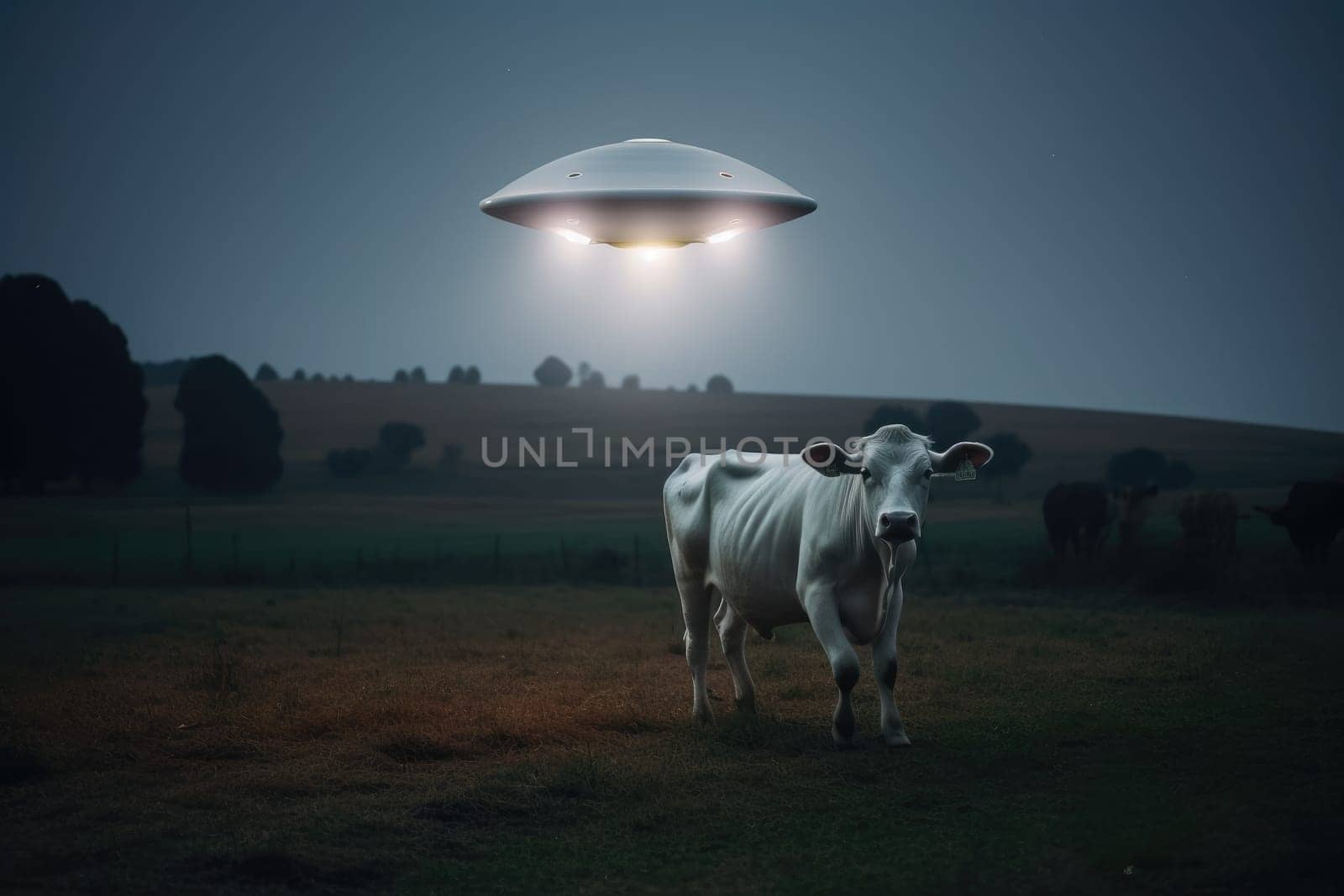 Cosmic mystery: a portrait depicting UFO phenomena, alien intrigue, focusing on the allure of outer space, extraterrestrial life, fascination surrounding interstellar encounters.