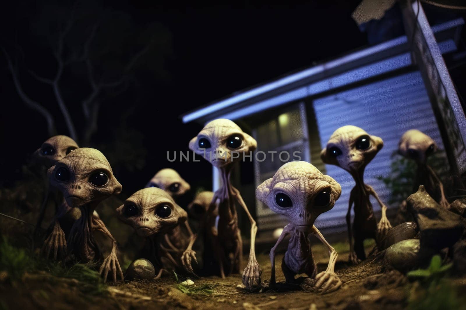 Alien encounter: a portrait capturing mystery of UFO sightings, extraterrestrial presence, unknown, highlighting humanity curiosity and intrigue with possible life beyond Earth.