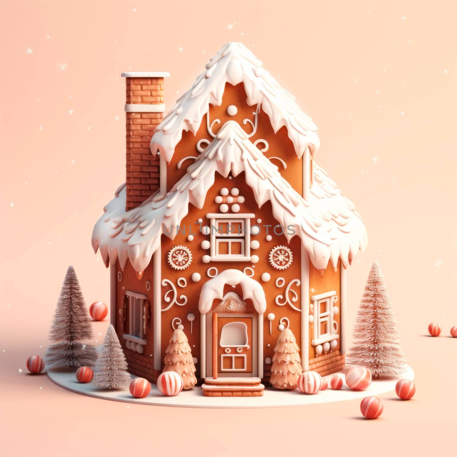 A beautiful gingerbread house on a delicate light background by Spirina