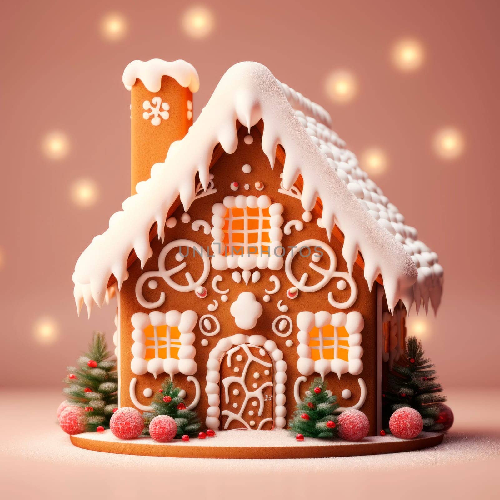 A beautiful gingerbread house on a delicate light background by Spirina