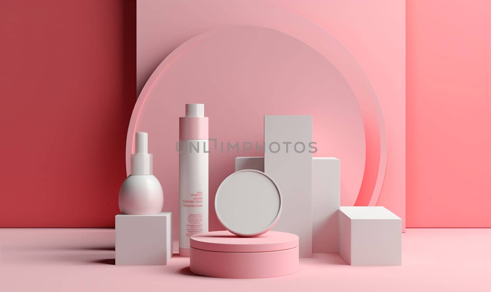 health layout pink beauty care pastel background cosmetic product bottle treatment. Generative AI. by Vichizh