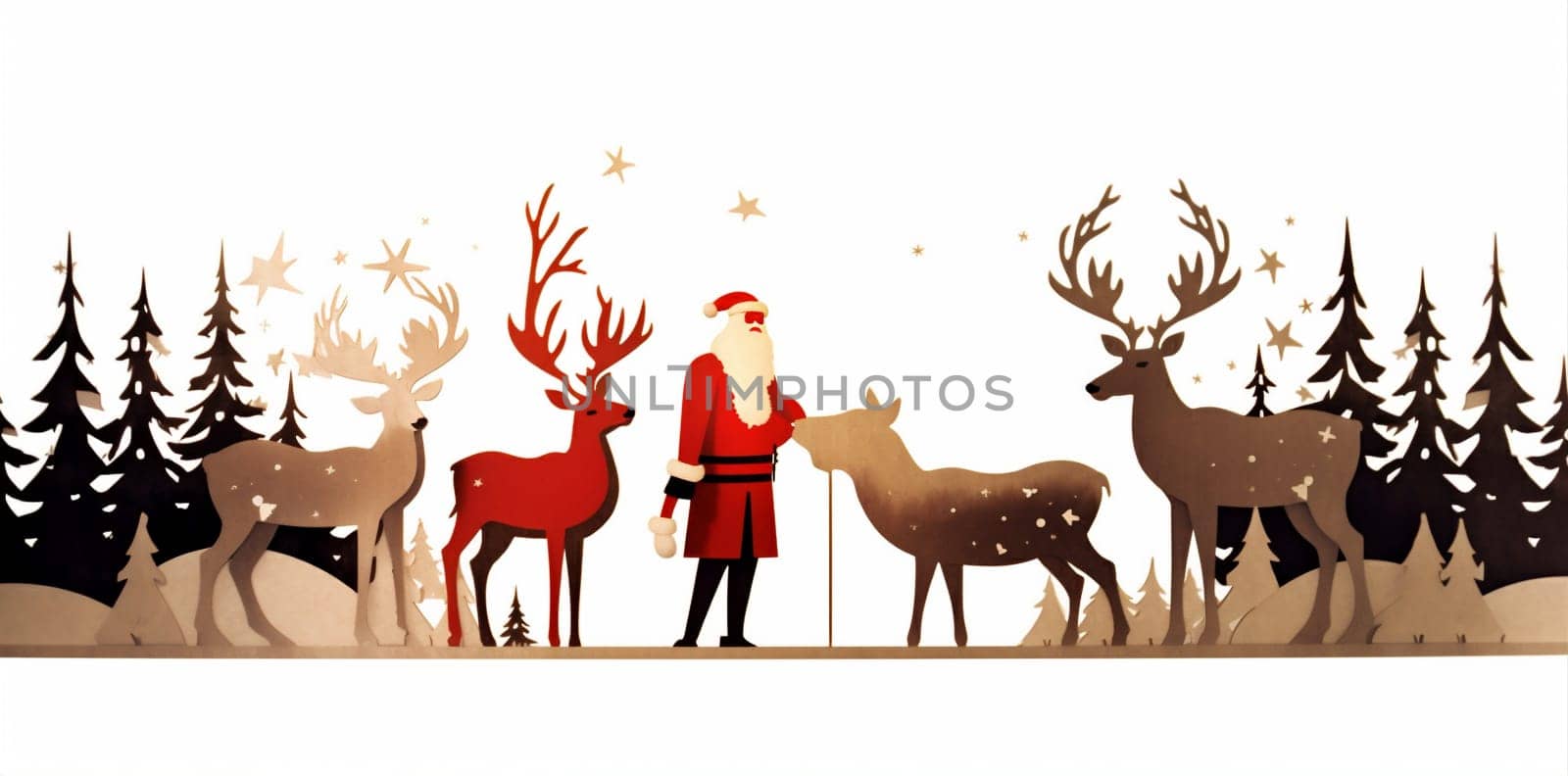 christmas drawing new illustration santa card claus snow forest greeting north tree snowy victorian art retro vintage banner reindeer sleigh year. Generative AI.