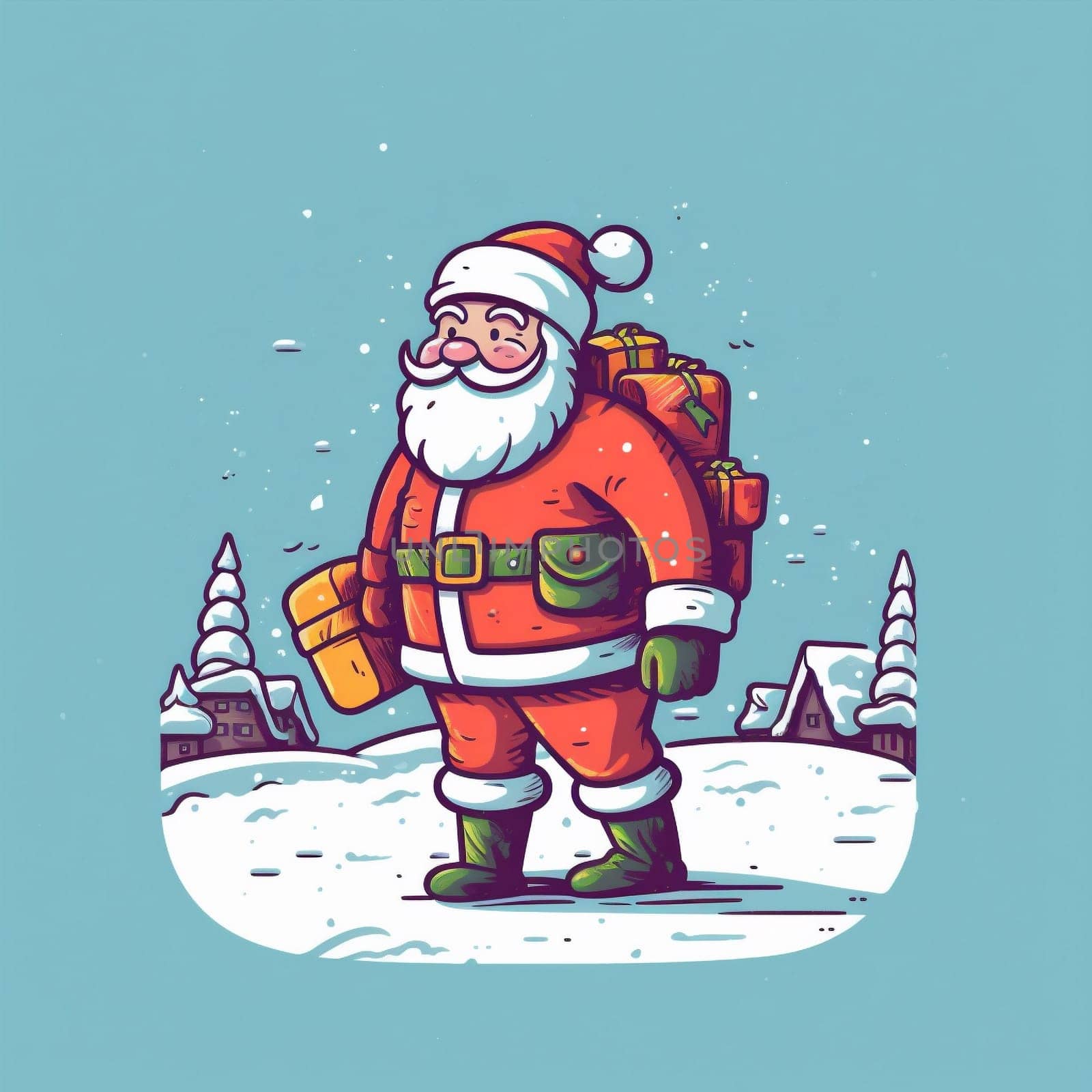 holiday red santa winter present claus illustration gift cartoon christmas. Generative AI. by Vichizh