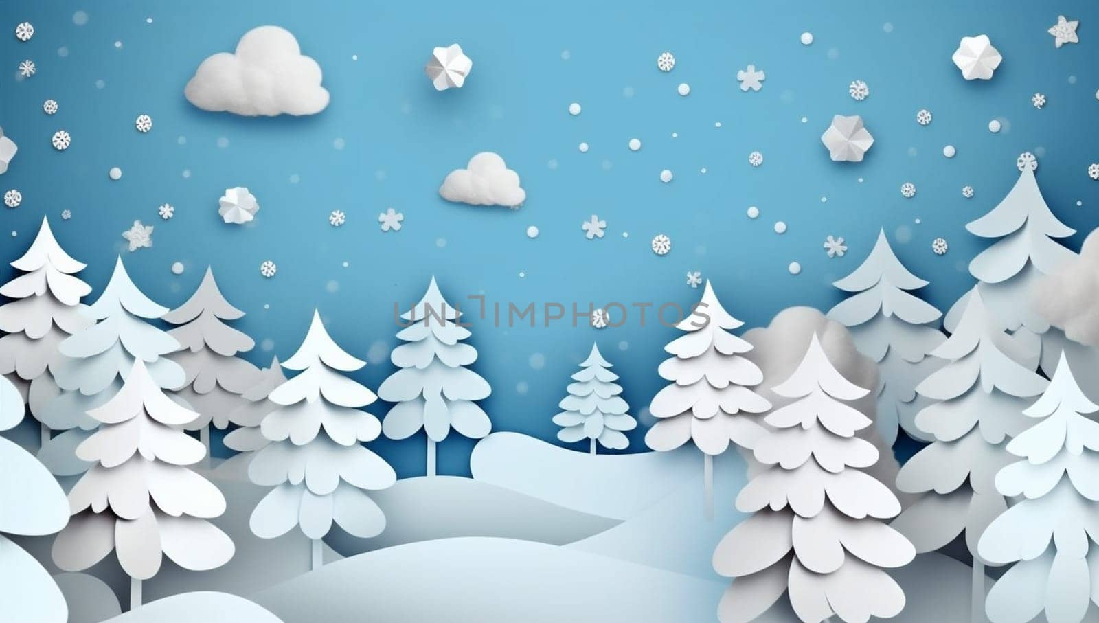 blue new christmas illustration merry art year christmas nature design background paper tree winter snowflakes star sky merry greeting origami creative year cardboard. Generative AI.