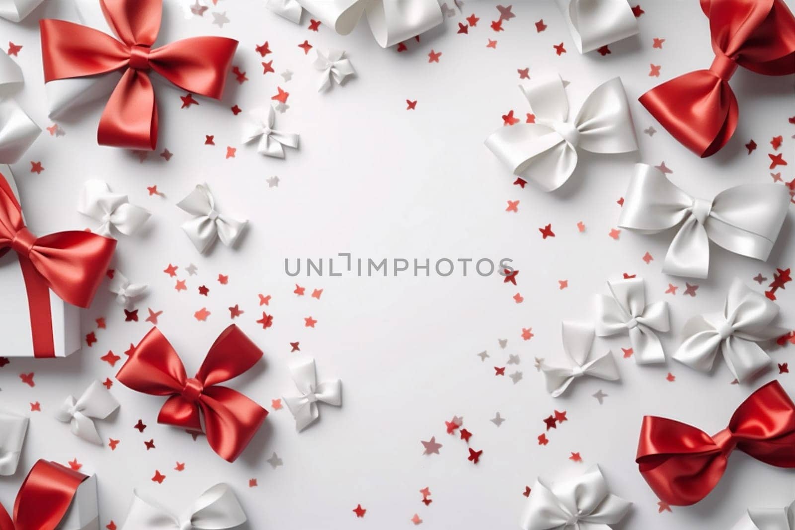 decoration merry christmas box surprise party gift gold celebration festive xmas holiday modern space confetti happy copy white red layout present. Generative AI.