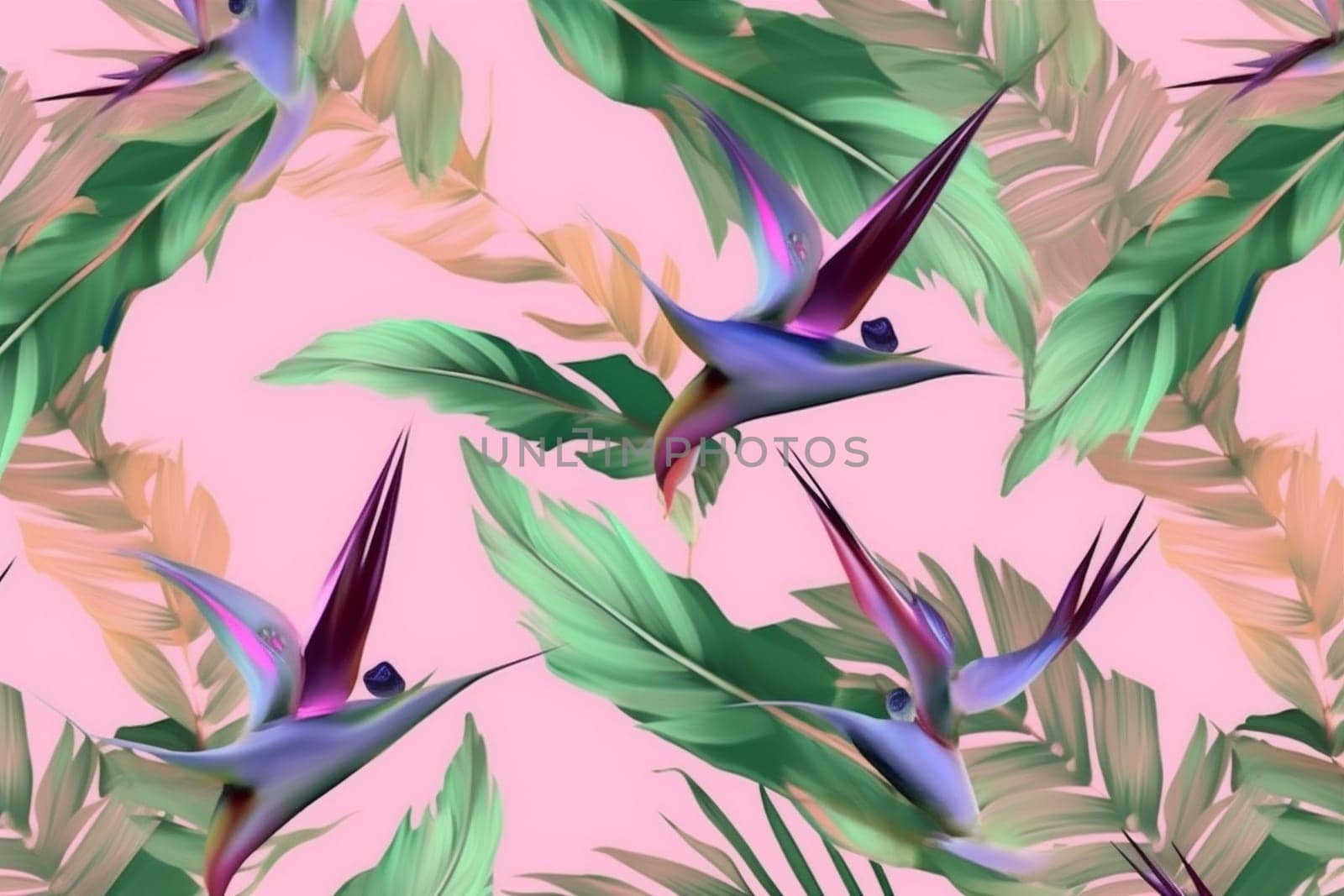 pink orange flower pattern jungle colorful seamless leaf tropical trendy. Generative AI. by Vichizh