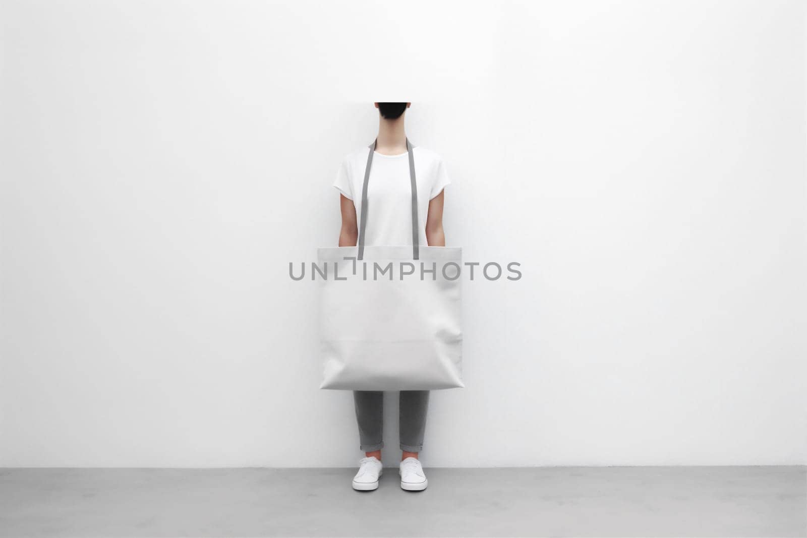 market woman white grocery purchase layout template bag shopping fashion buy. Generative AI. by Vichizh