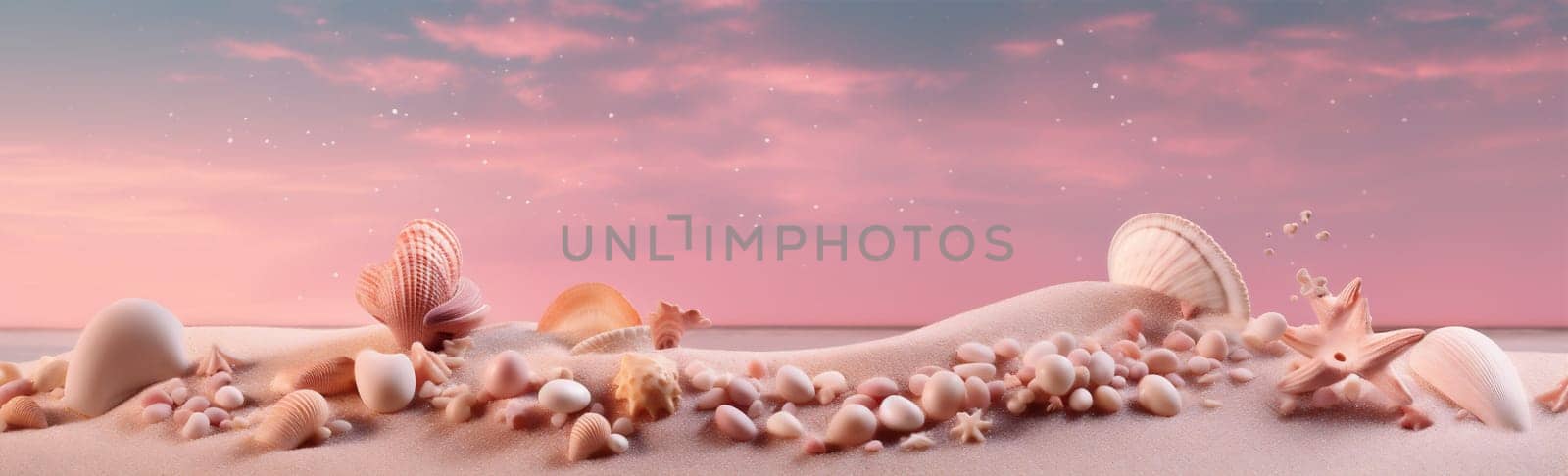 shell nature banner ocean tropical sand beach holiday sea summer. Generative AI. by Vichizh