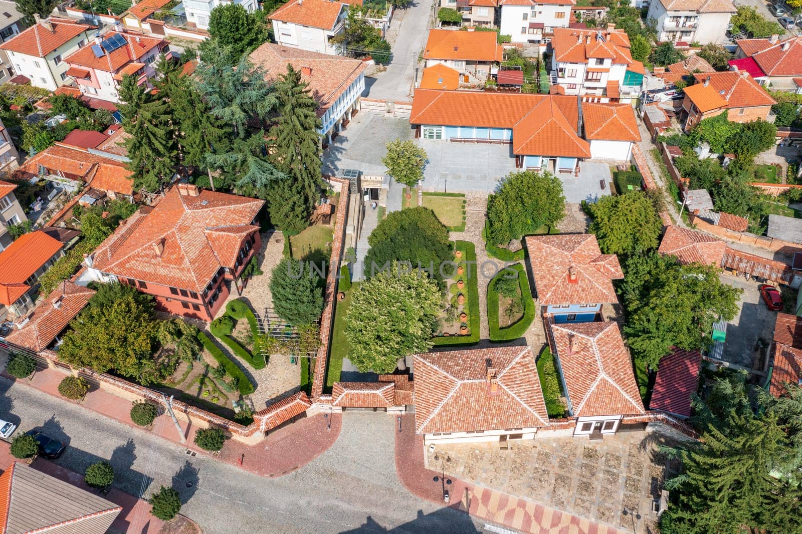 Aerial view of the complex of the Historical museum in the town of Panagyurishte, Pazardzhik Region, Bulgaria