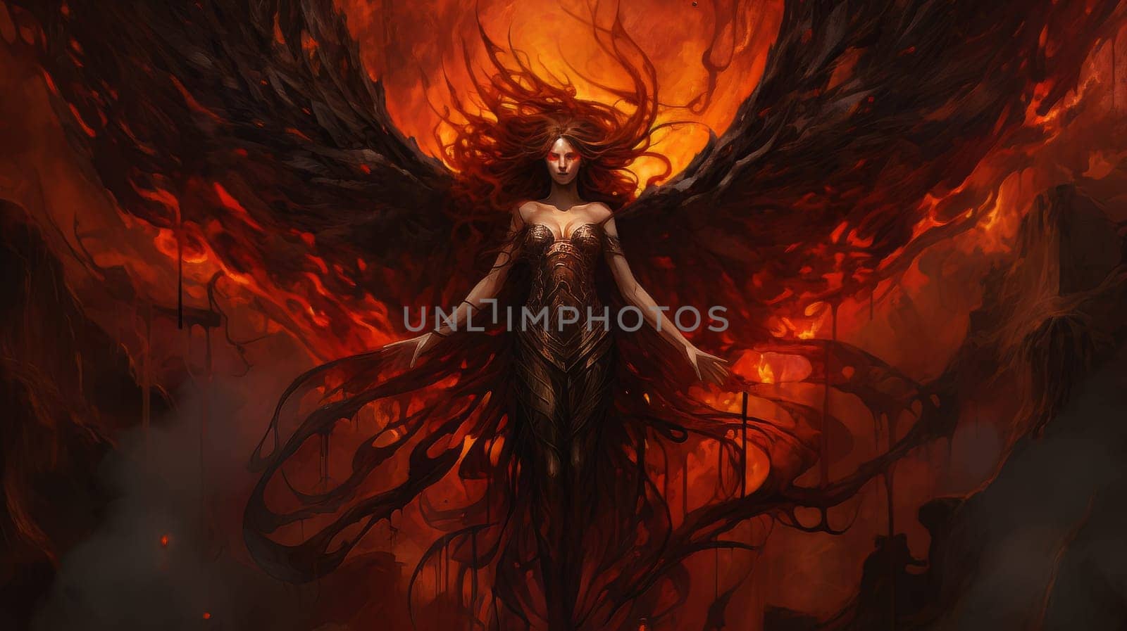 Epic beautiful female demon of hell, punisher of all sinners, the enemy of God. Apocalypse, Halloween, sin lust, AI
