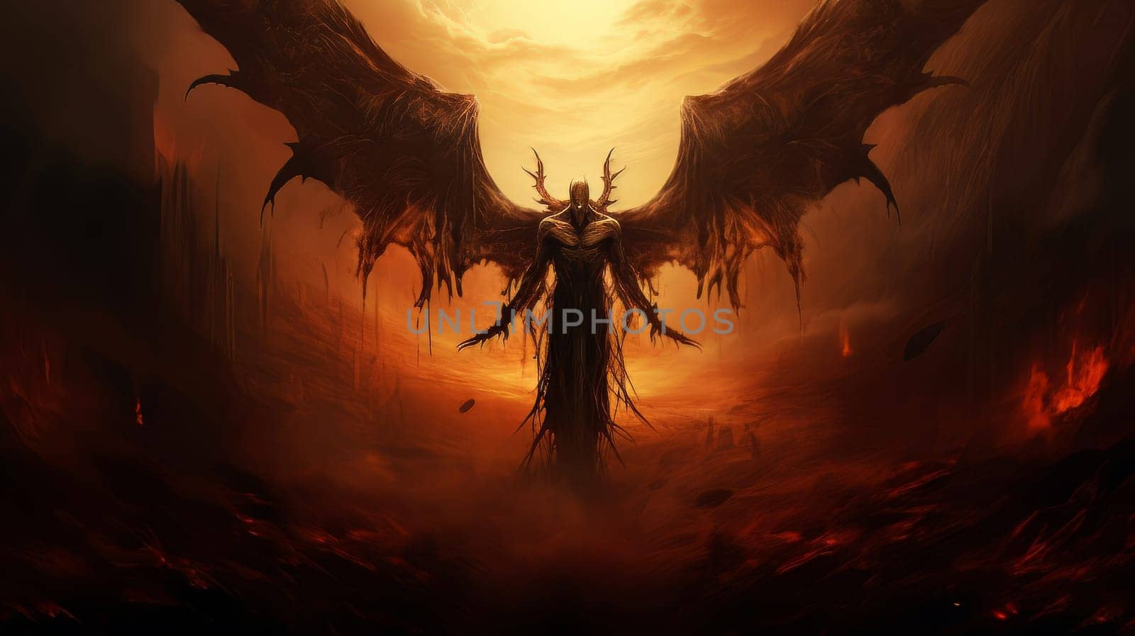 Epic creepy demon of hell, punisher of all sinners, the enemy of God. Apocalypse, Halloween, horror story, AI