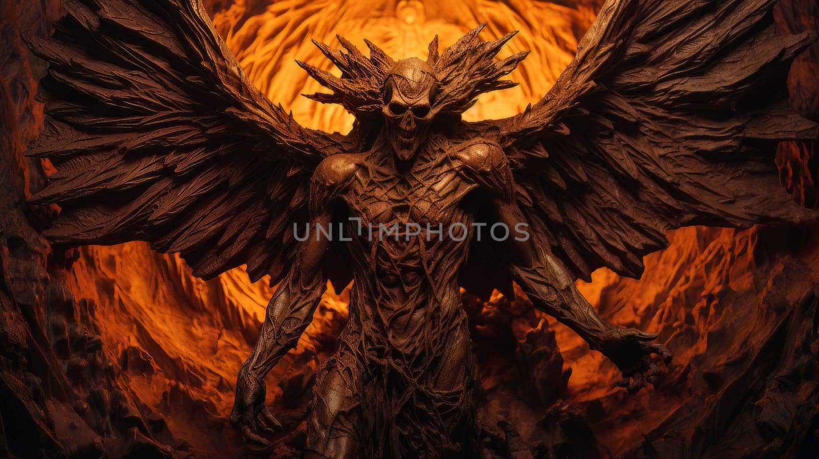 Epic creepy demon of hell with dark wings, punisher of all sinners, the enemy of God. Apocalypse, Halloween, horror story, AI