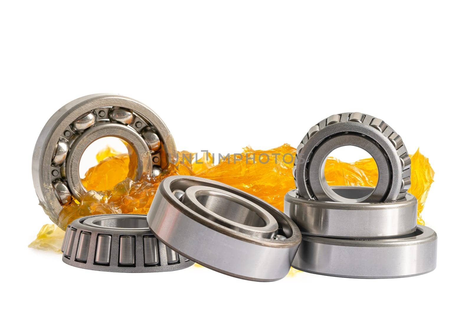 Ball bearing stainless with grease lithium machinery lubrication for automotive and industrial  isolated on white background. by pamai