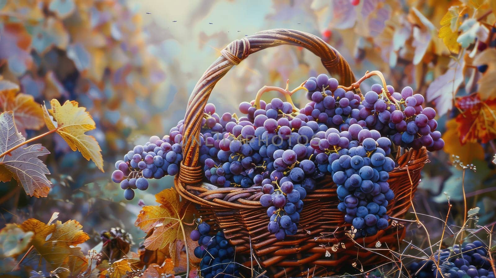 Basket with grape harvest in the vineyard. Selective focus. Nature.