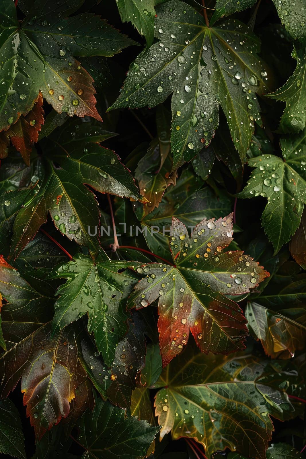 Wet leaves background texture. Selective focus. Nature,