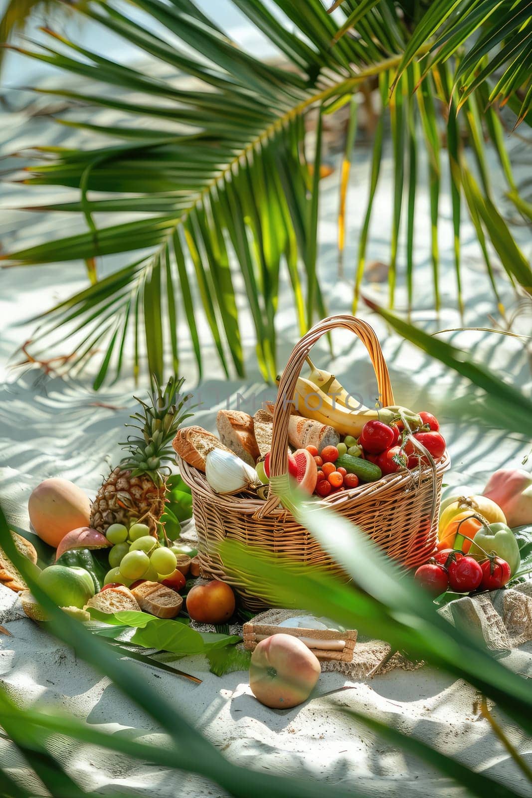 Fruit basket on the beach. Selective focus. food.