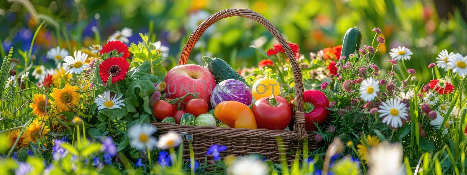 Basket with vegetables and fruits. Selective focus. food.