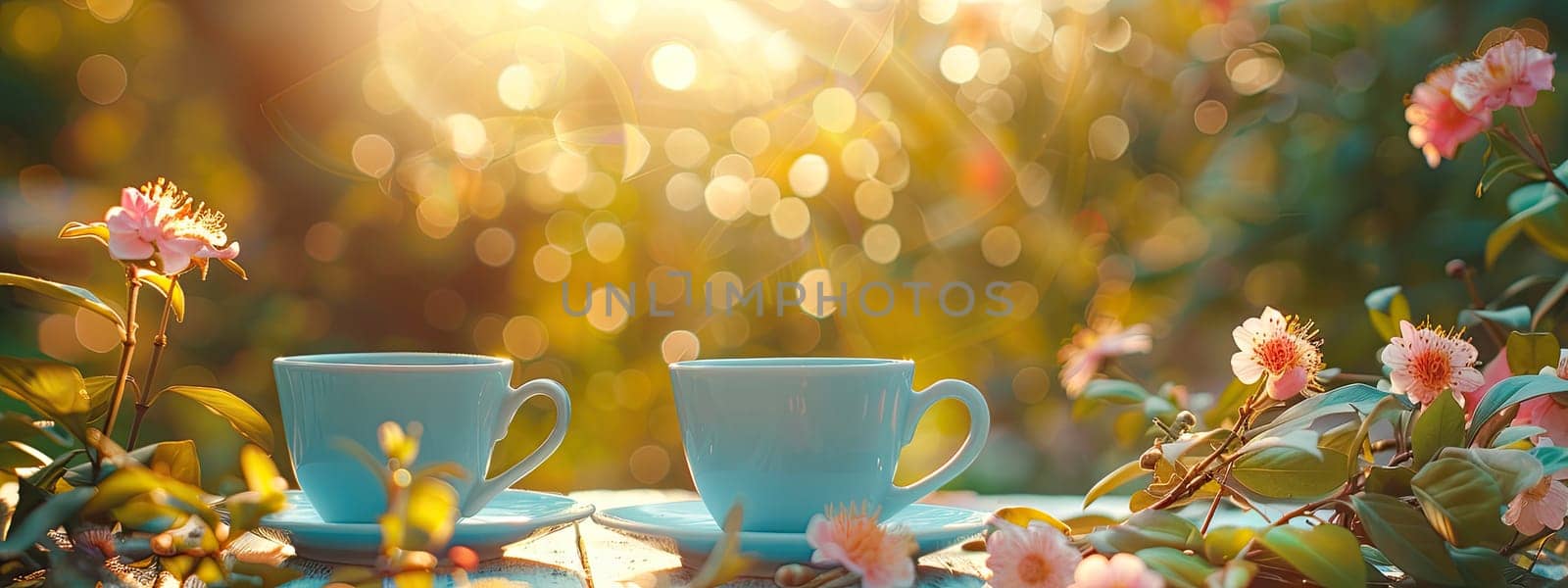 Cup of coffee in the garden. Selective focus. morning.