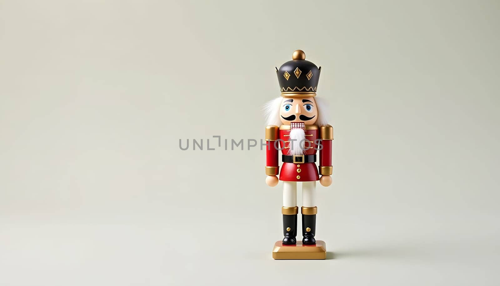 A traditional Christmas nutcracker soldier figurine, isolated on a simple background, showcasing its bright colors and classic design. Ideal for holiday themes and traditional Christmas decor