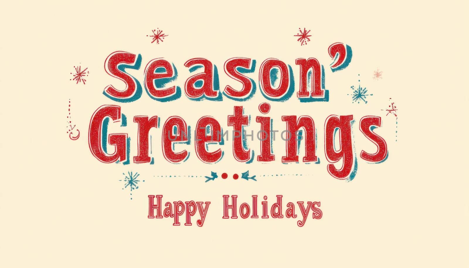 Vintage lettering of season's greetings and happy holidays with snowflakes and decorations celebrating christmas, new year's eve and winter festivities