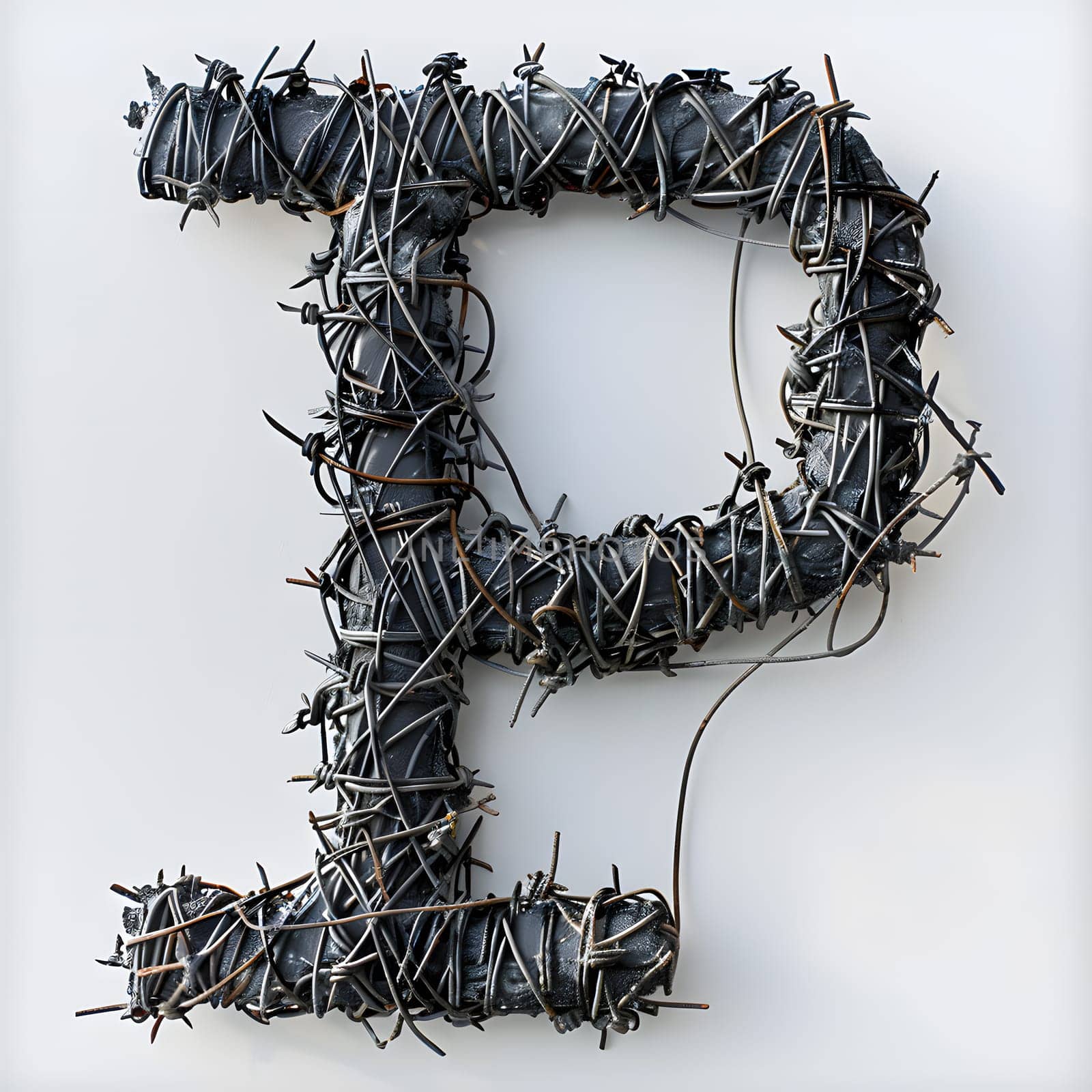 The letter p is crafted from barbed wire, resembling a twig or branch. This unique font adds a rugged touch to any Christmas decoration or fashion accessory