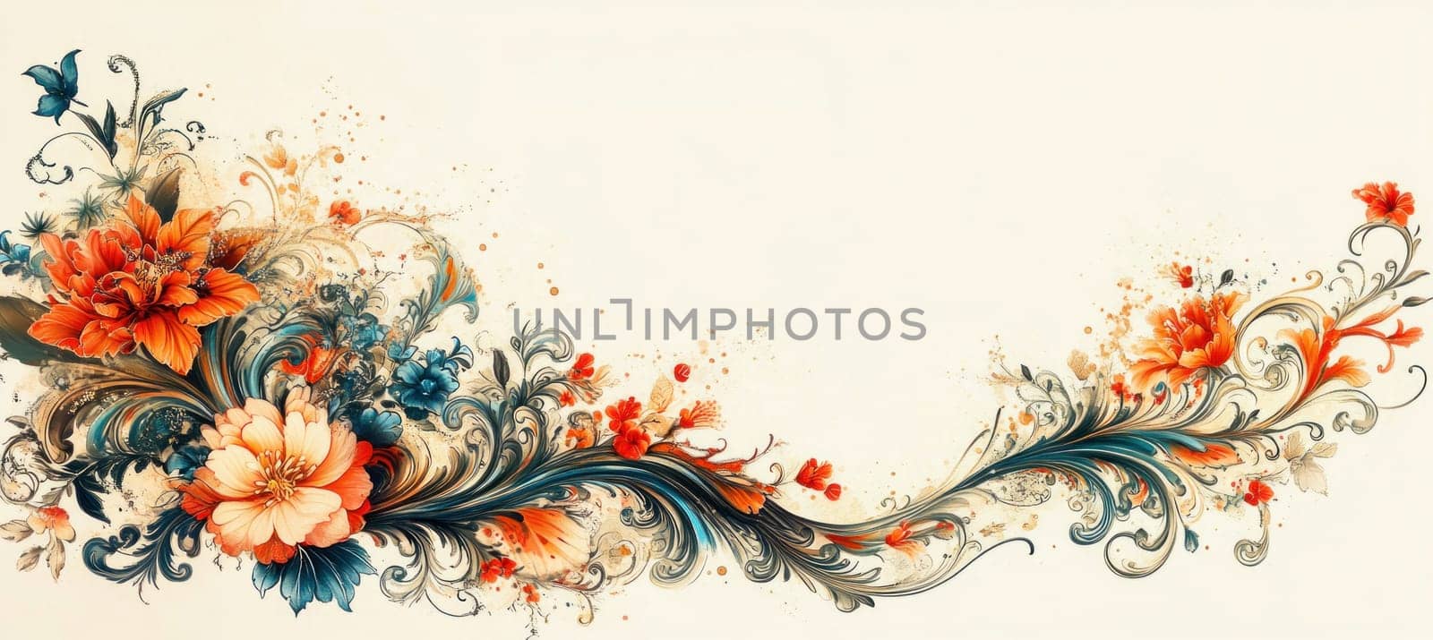 Floral swirls and flourishes create an elegant decorative border on a soft cream background