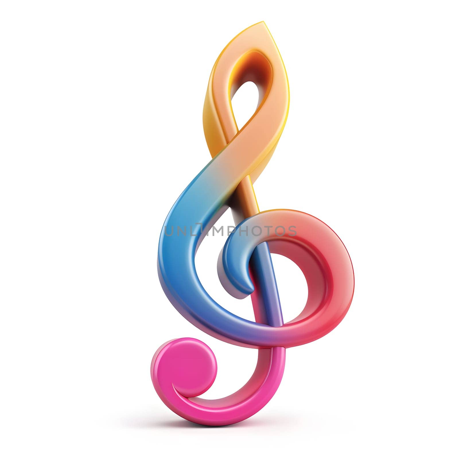 Vibrant treble clef on white background, artistic musical illustration