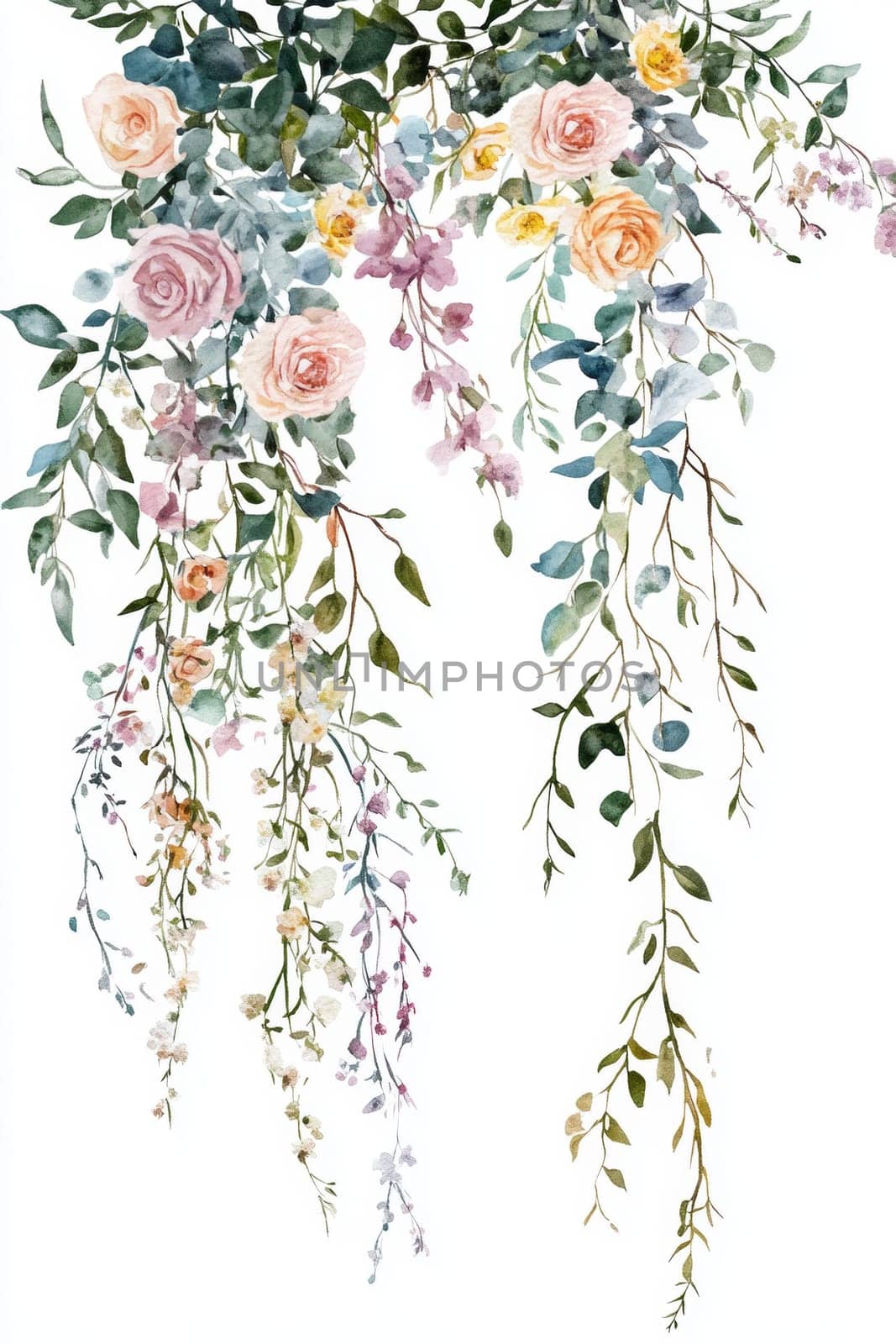 Flowers painted with watercolors on a white background. High quality photo