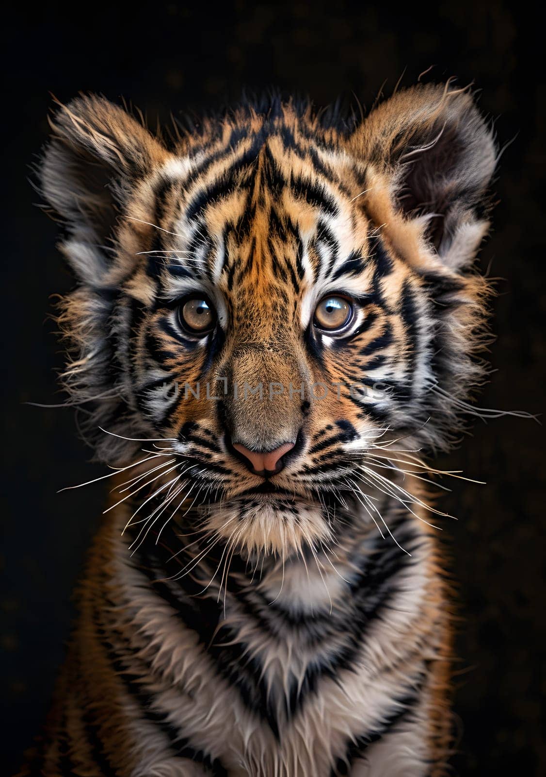 A stunning closeup image featuring a young tiger cub with captivating eyes